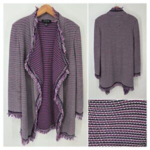 St. John Purple Woven Knit Fiore Fringe Trim Coat Long Jacket Women's Sz Medium